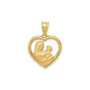 14K Gold Mother and Child Heart Pendant – Symbol of Love & Family
