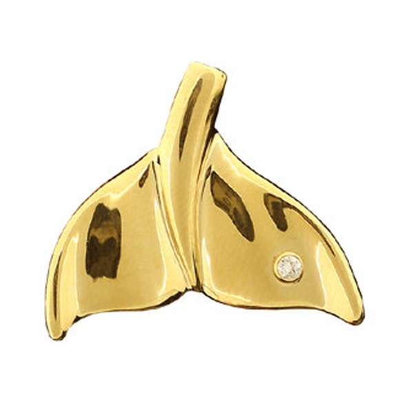 14K Yellow Gold Diamond Whale Tail Pendant: Nautical Jewelry