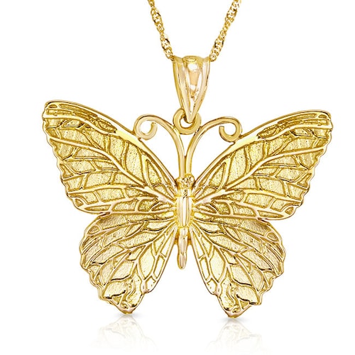 14k Solid Gold Butterfly Pendant on 18 