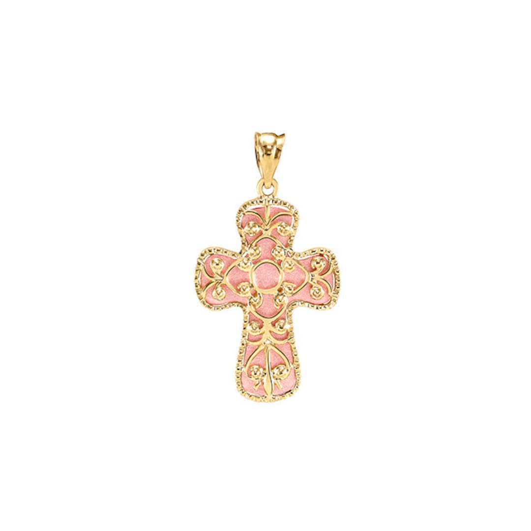 14k Gold Mens Two Tone Cross Crucifix Love Hearts Height 32.9mm Religious Pendan