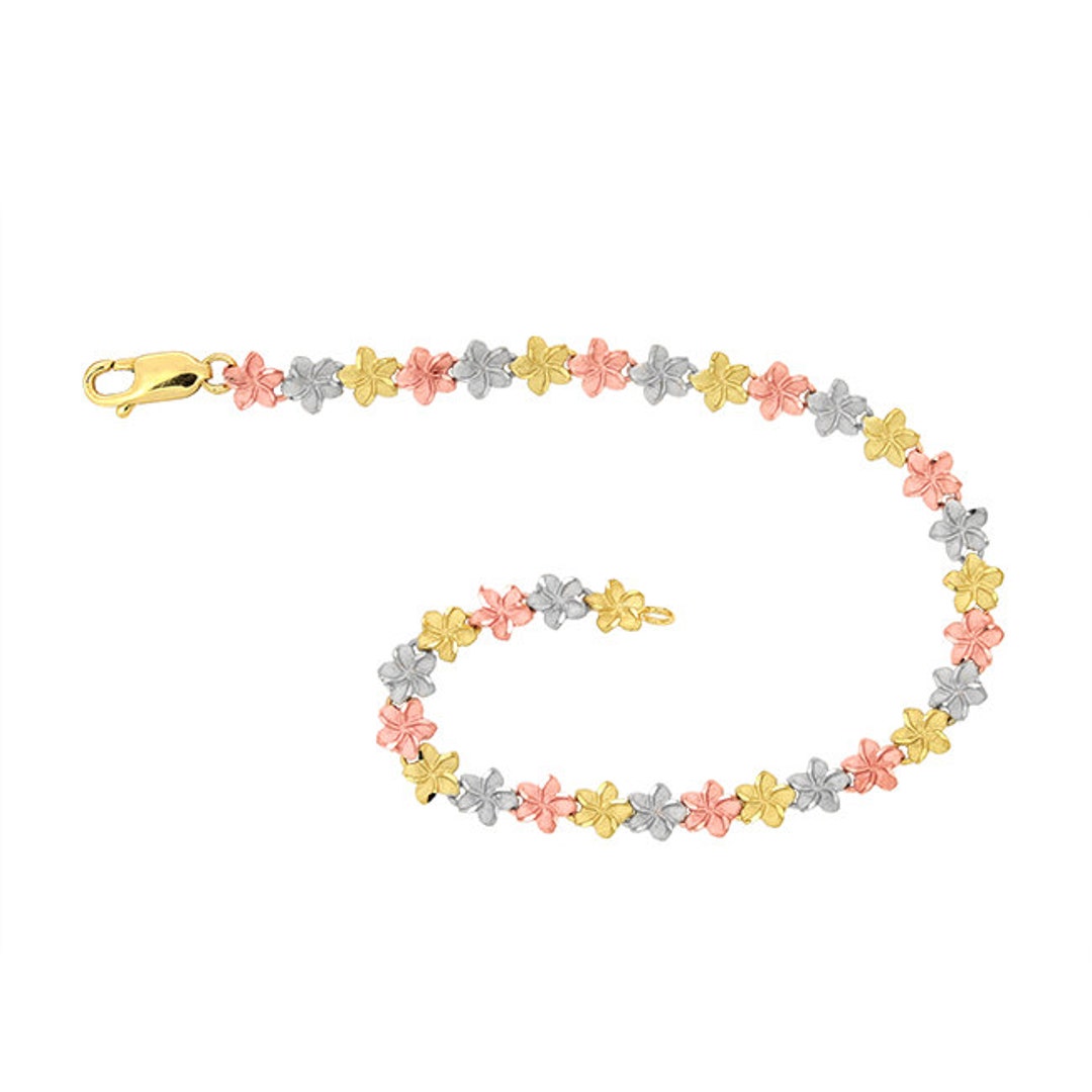 14k Tri Color Solid Gold Plumeria Bracelet Flower Bracelet - Etsy