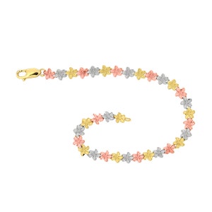 14k tri color solid gold plumeria bracelet, flower bracelet, floral jewelry.