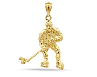 14k Gelbgold Hockeyspieler Anhänger: Wintersport Anhänger