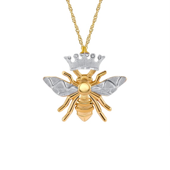 Crystal Flower and Enamel Bee Necklace in Gold