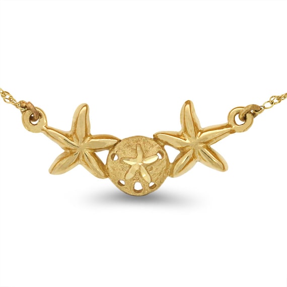 14K Solid Gold Starfish and Sand Dollar Necklace – Sea Life Nautical  Jewelry, Ocean Beach Pendant, Beach Life Jewelry, Sand Dollar, Starfish