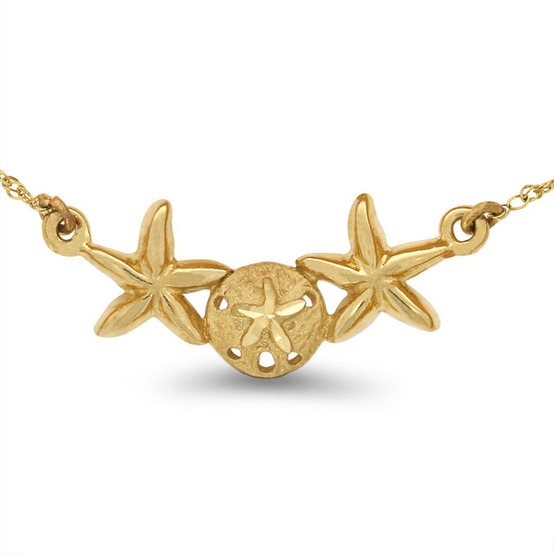 14k solid gold sea life necklace. starfish & sand dollar Etsy