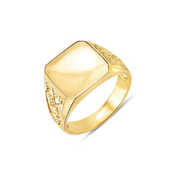 14k solid gold men's signet ring. Engravable men's | Etsy