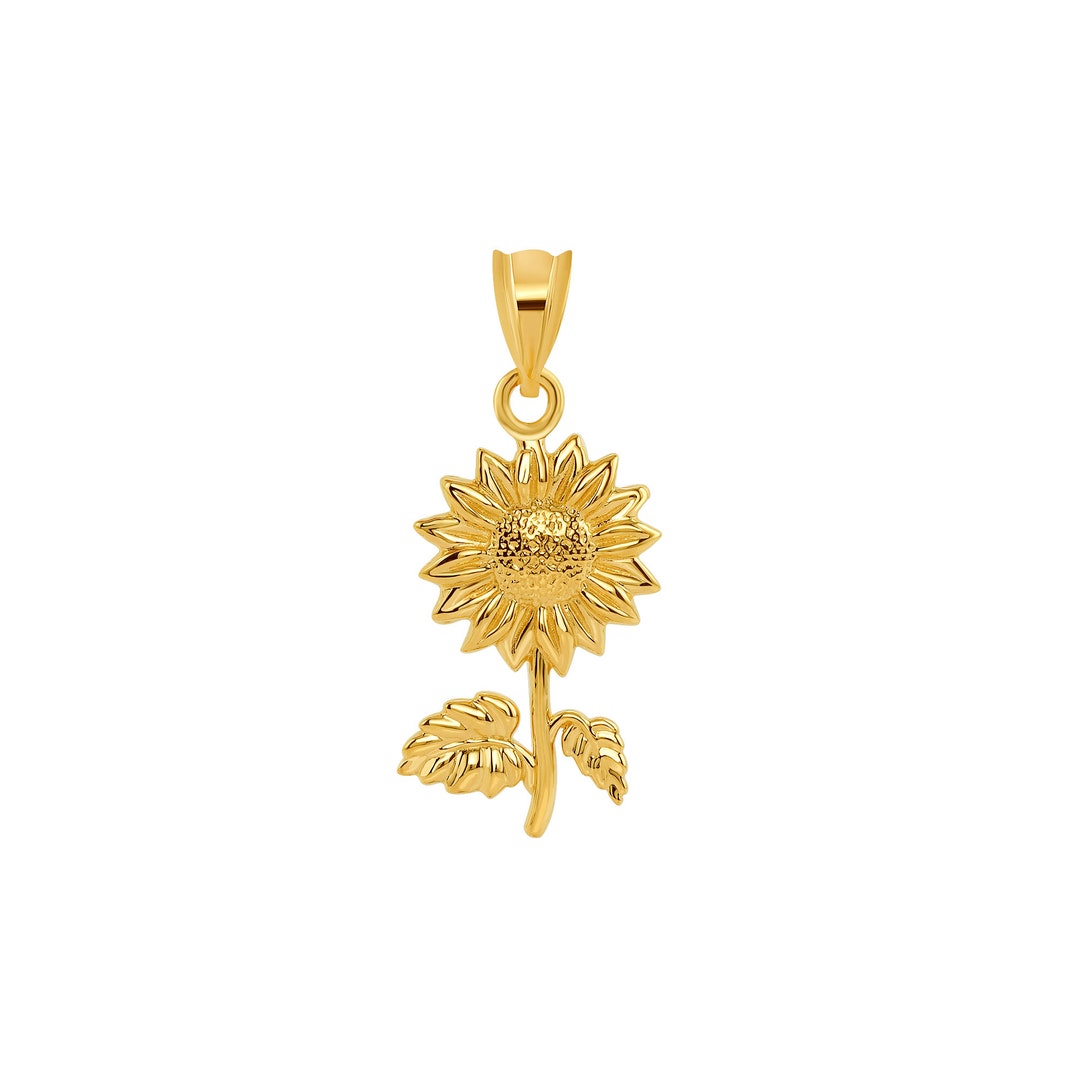 14k Solid Gold Sunflower Pendant Sunflower Charm.floral Etsy