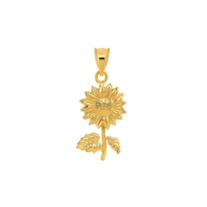 14k solid gold Sunflower Pendant, Sunflower charm.Floral Jewelry. Flower