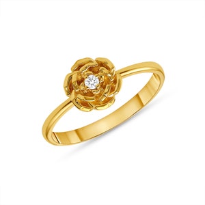 14k solid yellow gold genuine diamond rose ring.