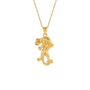 14k solid gold panther pendant on 18" solid gold chain