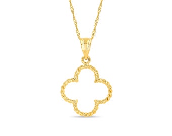 14k Solid Gold Clover Pendant Necklace - 18" Chain