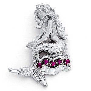 Sterling Silver Ruby Mermaid Pendant, Ruby Mermaid Pendant, Mermaid, Nautical Jewelry, Mermaid Jewelry