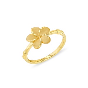 14k solid gold Plumeria flower ring.