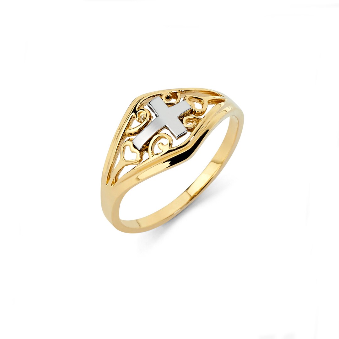 14K Two-tone Sideways Cross Ring, Sideways Cross, Cross Ring
