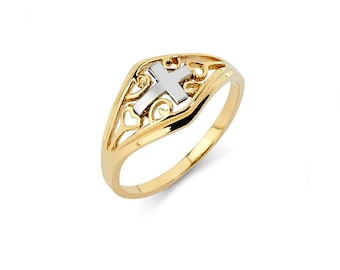 ソリッド14?Kイエローゴールドエレガントな宗教プレーンクロスペンダントwithフィガロチェーンネックレス 14金 イエローゴールド製 宗教的な天使のペンダント 1.2mmシンガポールチェーンのネックレス