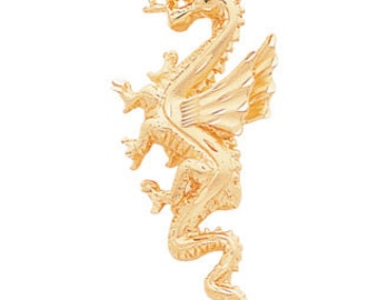 14K Yellow Gold Dragon Pendant: Diamond-Cut Dragon Jewelry