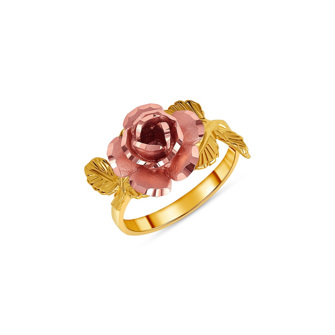 Two Roses Ring 14k Solid Gold Two Tone Rose Ring. Flower Ring, Floral Jewelry - Etsy