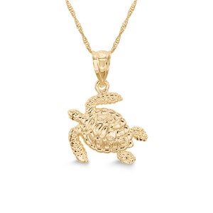 14k Solid Gold Turtle Pendant Necklace - 18&quot; Chain