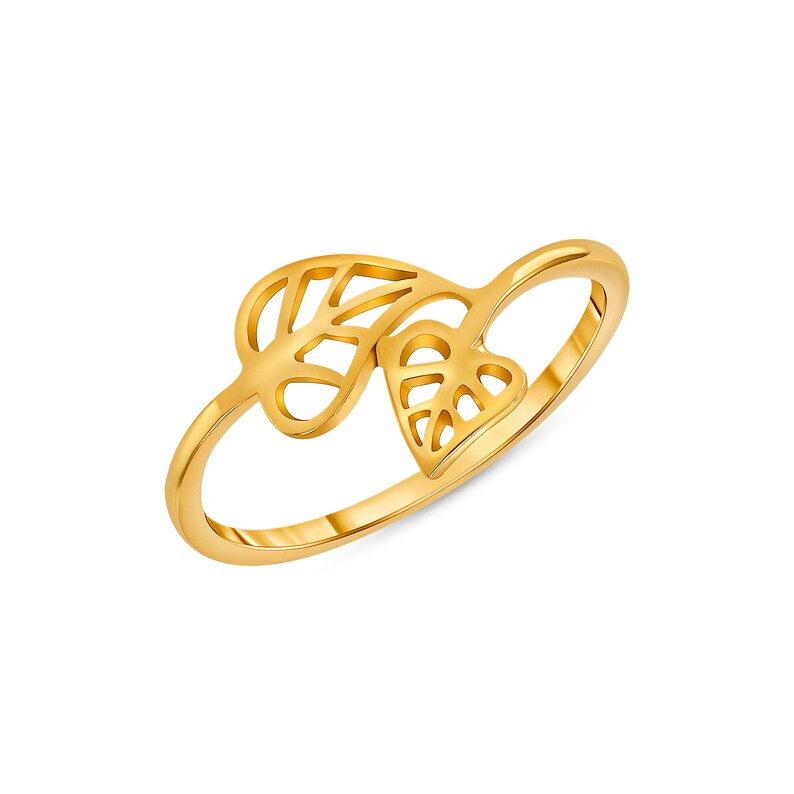 knuckle ring. index finger ring 14k solid gold leaf ring leaf bypass ring