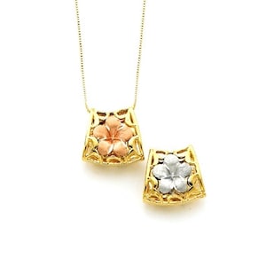 14K Tricolor Gold Reversible Plumeria Flower Slider/Pendant- White, Yellow, Rose Gold