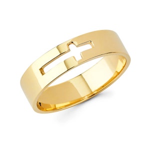 14k Gold Cross Ring: Religious Band Jewelry