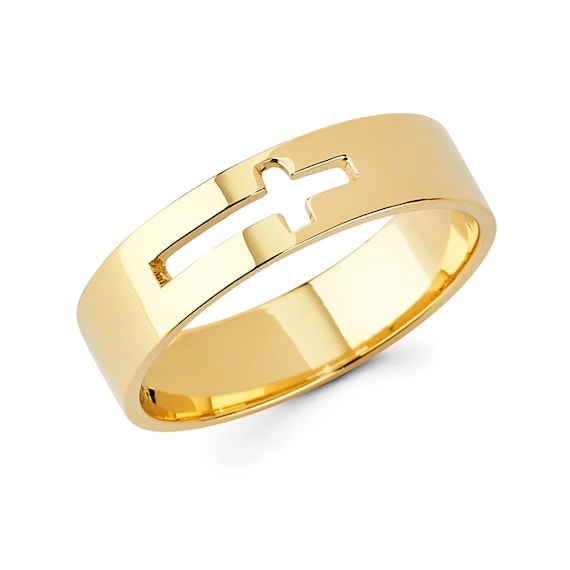 14k Gold Cross Ring: Religious Band Jewelry