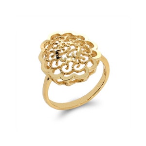 14k solid gold filigree oval ring. trendy ring, classic ring, index ring, fancy ring,