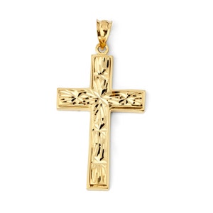 14K Solid Yellow Gold Fancy Cut Diamond Cross Pendant – Stylish Religious Necklace Charm