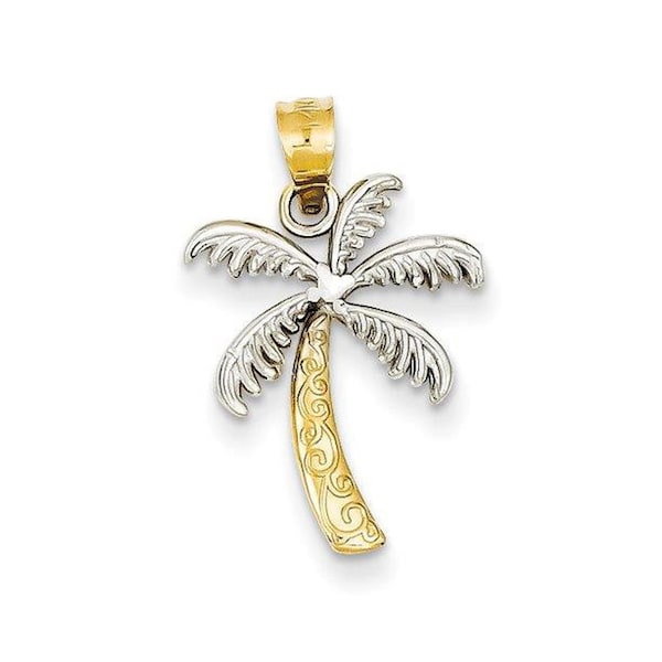 Colgante de palmera en oro bicolor de 14 quilates: joyería tropical artesanal