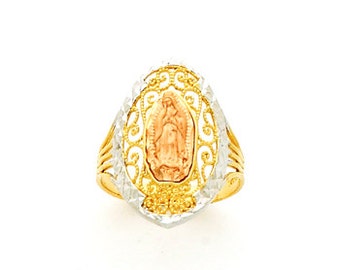 14k Tricolor Gold Our Lady of Guadalupe Ring: Religious Jewelry