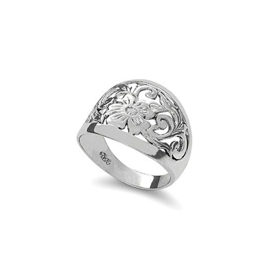 Sterling Silver Floral Cutout Cigar Band. Floral Ring. - Etsy