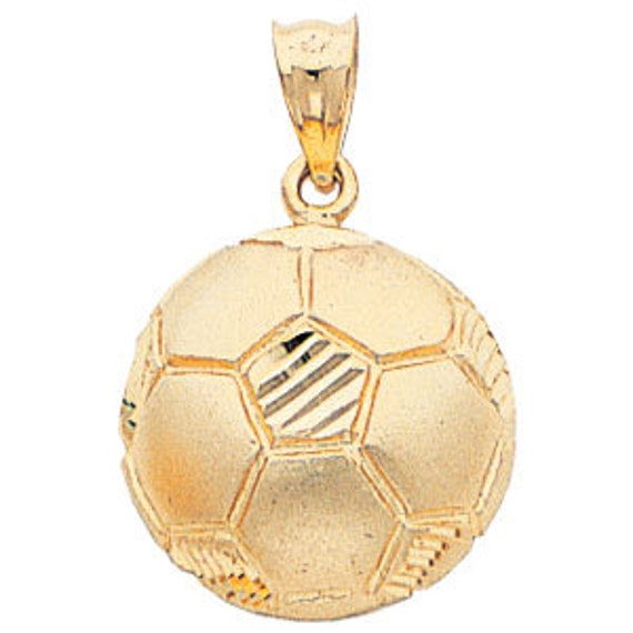 14k Yellow Gold Soccer Ball Pendant Charm Girls Jewelry