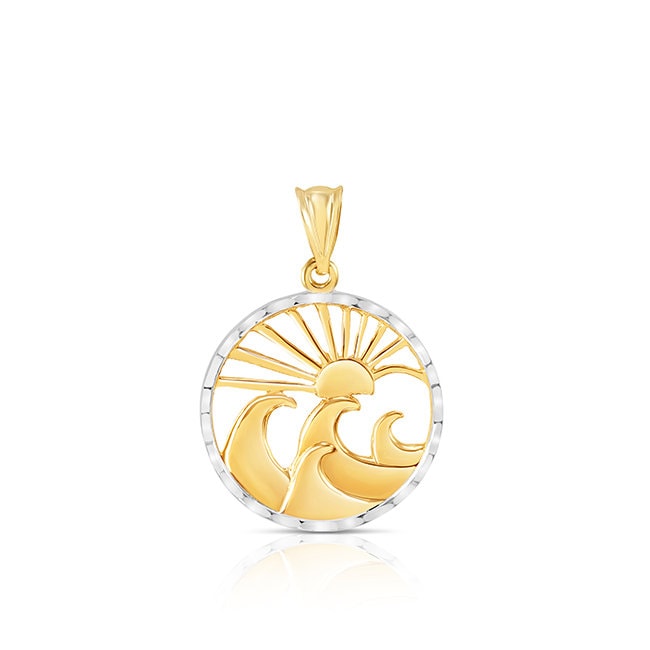 14 k solid gold Golf & Zon hanger. Zonsondergang hanger, tropische sieraden