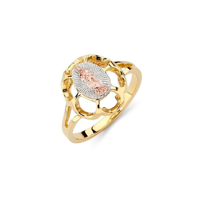 14K Tricolor Our Lady of Guadalupe Ring, Religious Jewelry, Gold Guadalupe, Guadalupe, Guadalupe Ring, Religious Ring, Gold Ring image 1