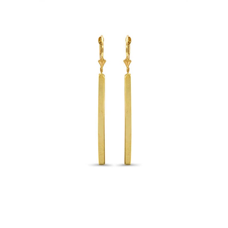 14k Solid Gold Bar Drop Lever Back Earrings. Drop Earrings Etsy