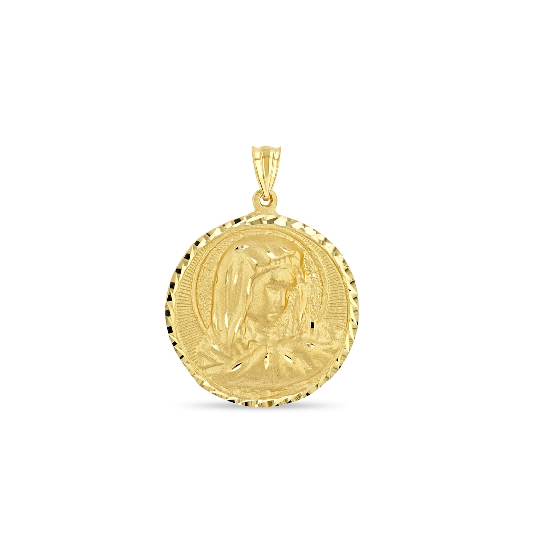 14k Solid Gold Virgin Mary Pendant: Catholic Religious Necklace - Etsy