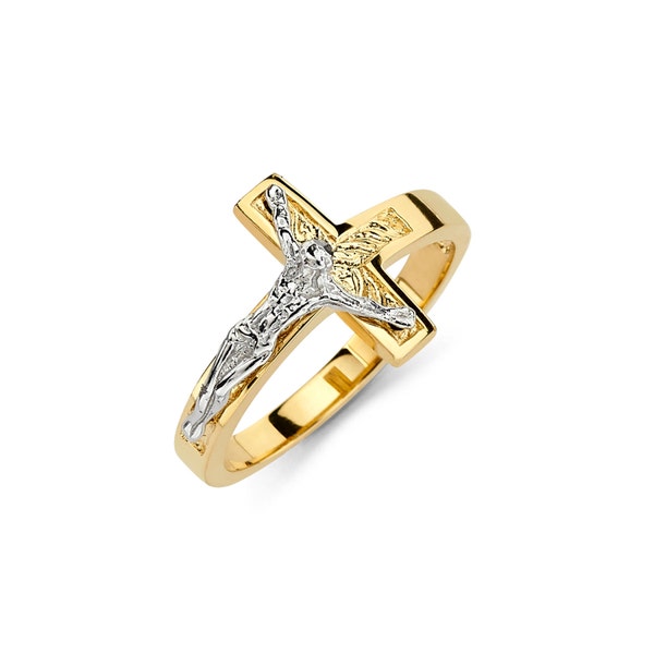 14K Two Tone Crucifix Ring, Crucifix Ring Crucifix Jewelry, Cross Jewelry, Religious Jewelry, Cross Ring, Crucifix Ring, Crucifix Jewelry