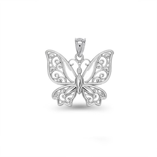 14k Solid Gold Two Tone Butterfly Pendant on Solid Gold Chain. Etsy