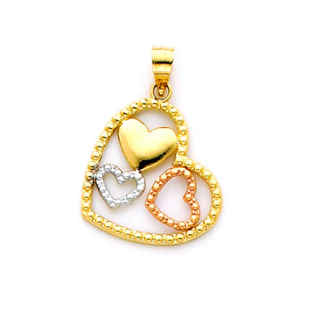 14K Tricolor Yellow Rose and White Gold Hearts Within a - Etsy