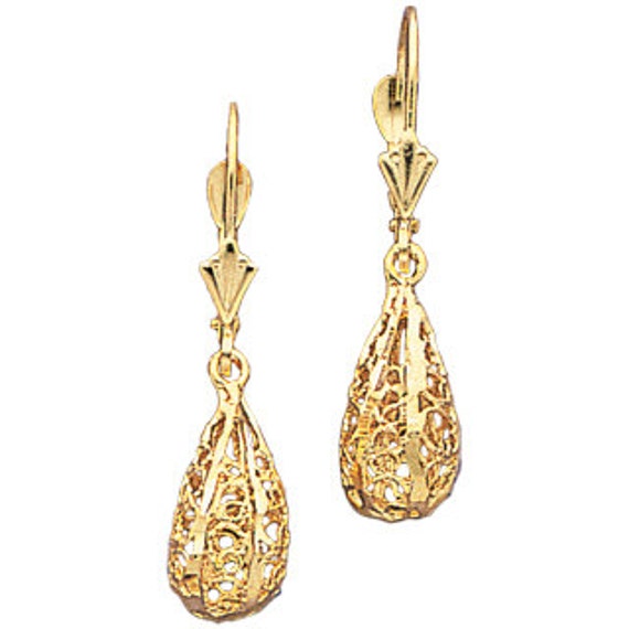 14k Gold Tear Drop Diamond Cut Lever Earrings. - Etsy