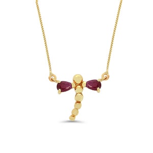 14K Gold Dragonfly Necklace: Ruby, Sapphire, or Emerald Gemstones