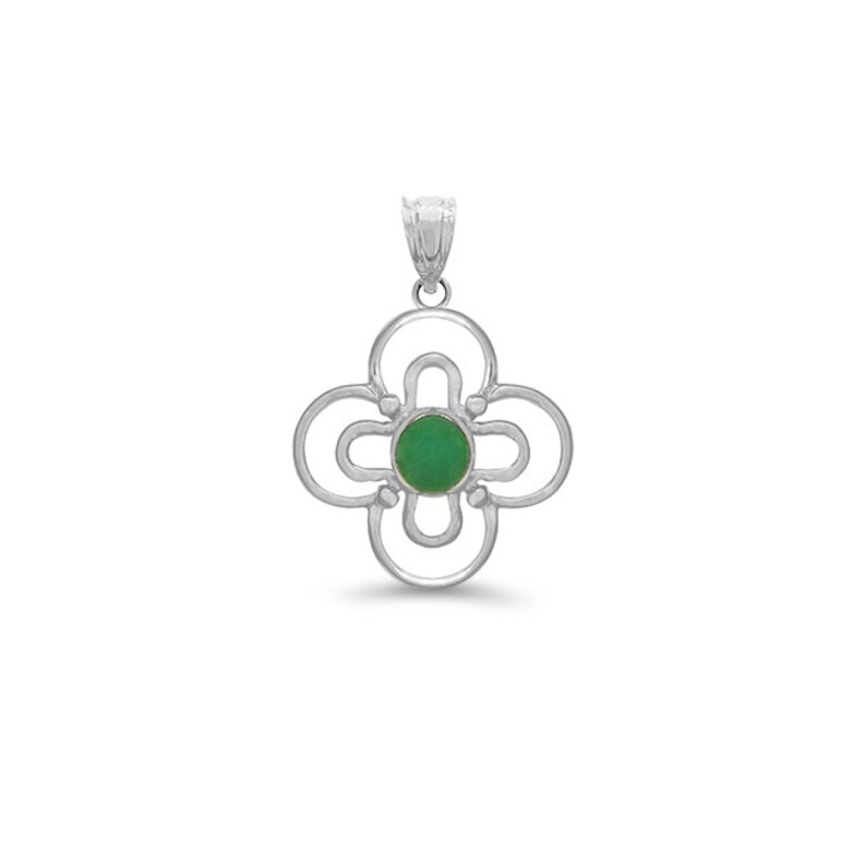 14k solid gold genuine emerald clover pendant. Emerald floral jewelry, image 2