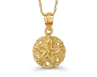 14k solid gold sand dollar pendant on an 18" solid gold chain, nautical jewelry