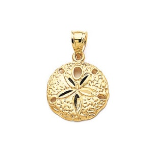 14k Solid Gold Sand Dollar Pendant: Diamond Cut Beach Jewelry