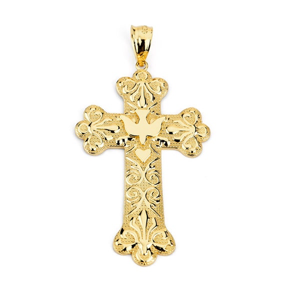14k Gold Cross Religious Dove Image 0