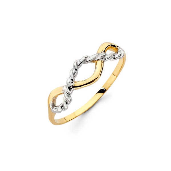 14K dos tonos blanco y amarillo oro infinito anillo, anillo infinito, oro sólido de 14 k, dos tonos, oro blanco, oro amarillo, diseño infinito, amor