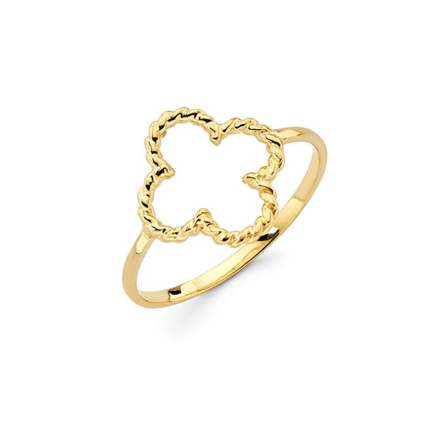 14K Solid Gold Clover Ring, Clover Ring, Clover, Flower, Floral, Irish, Luck, Four Leaf Clover