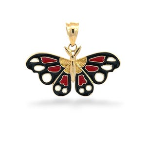14K Solid Gold Monarch Butterfly Pendant – Enamel Butterfly Jewelry, Elegant Gold Necklace Charm