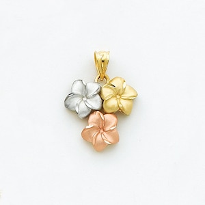 14K Tricolor Plumeria Pendant, Plumeria Pendant, 14k White Gold, 14k Yellow Gold, 14k Rose Gold, Plumeria, Flowers, Tricolor Plumeria